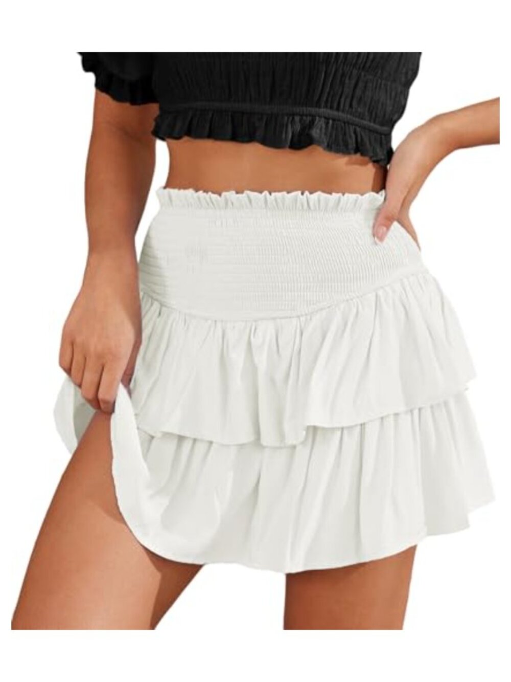 Women's Tiered Ruffle Mini Skirt High Waist Elastic Casual Summer